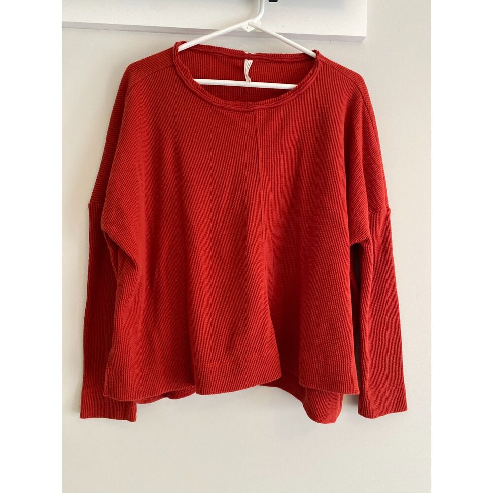 Anthropologie Thermal Top Womens XS Orange Red Oversized Shirt